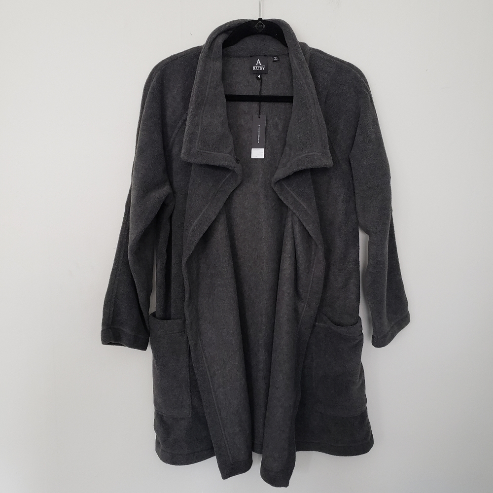 Gray Polar Fleece Coat oversize open front